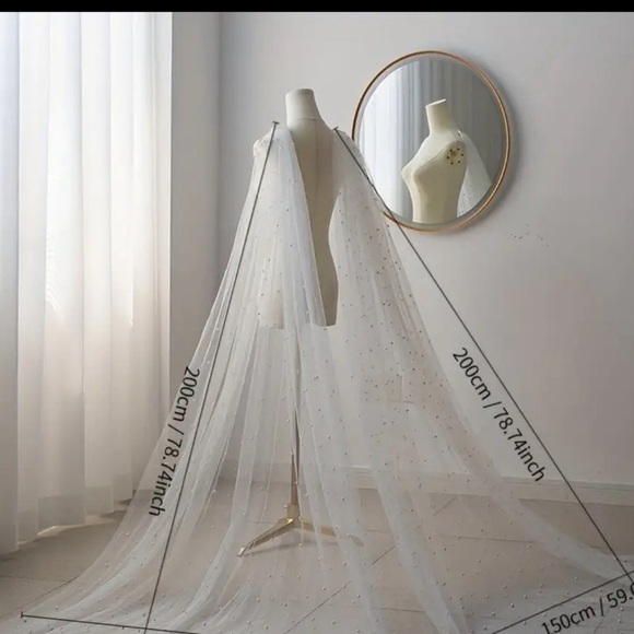 Bridal Wings / Cape / Veil White with pearls New - Picture 5 of 6